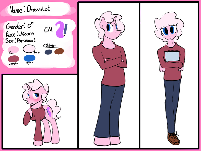 Size: 1600x1200 | Tagged: safe, artist:timidwithapen, derpibooru import, oc, oc:drawalot, unofficial characters only, anthro, unicorn, equestria girls, clothes, equestria girls-ified, jumper, reference sheet