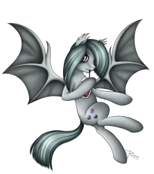 Size: 1600x1800 | Tagged: semi-grimdark, artist:puggie, derpibooru import, marble pie, bat pony, pony, vampony, blood, flying, looking at you, race swap, simple background, solo, transparent background