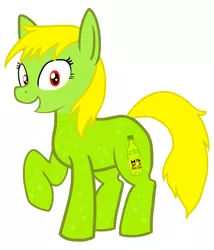 Size: 1800x2100 | Tagged: artist:oneovertwo, derpibooru import, food, food pony, grin, looking at you, mello yello, oc, original species, raised hoof, safe, simple background, smiling, soda pony, solo, squee, unofficial characters only, white background, wide eyes