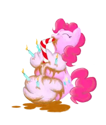 Size: 1443x1700 | Tagged: artist:fign01, birthday present, candle, chocolate, chocolate milk, chocolate rain, cloud, cotton candy, cotton candy cloud, derpibooru import, food, milk, pinkie pie, rain, safe, solo