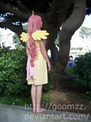 Size: 900x1200 | Tagged: artist:goomzz, back, barefoot, clothes, cosplay, costume, derpibooru import, feet, fluttershy, human, irl, irl human, photo, safe, solo