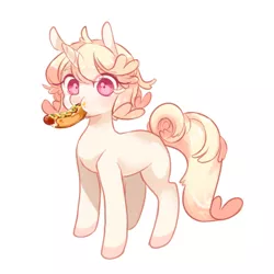 Size: 600x600 | Tagged: artist:lemonheart, derpibooru import, eating, food, hot dog, meat, oc, oc:lemon-ade, safe, sausage, solo, unofficial characters only