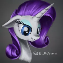 Size: 640x640 | Tagged: safe, artist:e_dubina, derpibooru import, rarity, bust, lidded eyes, portrait, smiling, solo