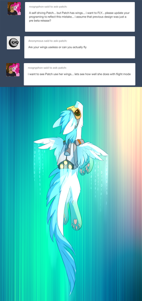 Size: 700x1485 | Tagged: safe, artist:tomatocoup, derpibooru import, oc, oc:patch, unofficial characters only, dracony, dragon, feathered dragon, hybrid, pony, flying, goggles, jetpack