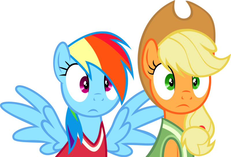 Size: 6000x4075 | Tagged: absurd resolution, applejack, artist:limedazzle, buckball season, clothes, cowboy hat, derpibooru import, duo, hat, rainbow dash, safe, shocked, simple background, stetson, transparent background, vector