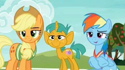 Size: 1279x711 | Tagged: safe, derpibooru import, screencap, applejack, rainbow dash, snails, pony, unicorn, buckball season, colt, male