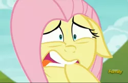 Size: 2185x1423 | Tagged: safe, derpibooru import, screencap, fluttershy, pony, buckball season, hoof biting, scared