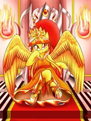 Size: 1200x1600 | Tagged: safe, artist:phoenixperegrine, derpibooru import, oc, oc:flare burningheart, unofficial characters only, alicorn, pony, alicorn oc, glasses, solo, throne