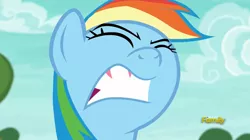 Size: 1920x1077 | Tagged: safe, derpibooru import, screencap, rainbow dash, pony, buckball season, bust, faic, female, gritted teeth, mare, nose in the air, out of context, portrait, rainbow dash is best facemaker, solo