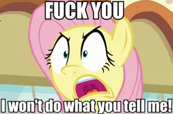 Size: 954x630 | Tagged: angry, buckball season, caption, derpibooru import, edit, edited screencap, first world anarchist, flutterrage, fluttershy, image macro, killing in the name (rage against the machine), meme, peeved, rage against the machine, safe, screencap, song reference, swearing, vulgar