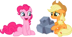 Size: 15790x8212 | Tagged: absurd resolution, applejack, artist:cyanlightning, cute, derpibooru import, diapinkes, faic, hat, hearthbreakers, pinkie pie, rock, safe, simple background, smiling, transparent background, vector