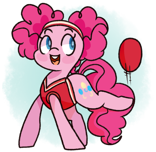 Size: 1031x1005 | Tagged: artist:sunnyhoneybone, artist:sunnyponycitrusbutt, ball, buckball, buckball season, clothes, cute, derpibooru import, diapinkes, headband, looking back, pigtails, pinkie pie, pinktails pie, safe, solo, sports, uniform