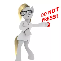 Size: 1238x1238 | Tagged: 3d, 3d model, artist:navybrony, autodesk maya, big red button, clothes, derpibooru import, everything is ruined, for science, fuck the police, lab coat, oc, oc:theia, safe, science, semi-anthro, unofficial characters only