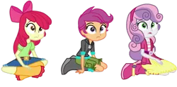 Size: 620x308 | Tagged: safe, artist:luchita27, derpibooru import, apple bloom, scootaloo, sweetie belle, equestria girls, boots, cutie mark crusaders, request, shoes, simple background, surprised, transparent background, vector