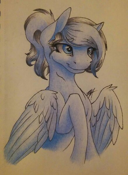 Size: 900x1232 | Tagged: safe, artist:cloud-dash, derpibooru import, oc, oc:cloud dash, unofficial characters only, pegasus, pony, ponytail, solo, traditional art