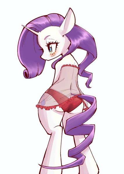 Size: 1447x2039 | Tagged: suggestive, artist:unousaya, derpibooru import, rarity, pony, bipedal, blushing, butt, clothes, multiple variants, panties, plot, red underwear, underwear