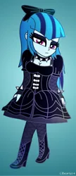 Size: 1040x2416 | Tagged: safe, artist:cbear624, derpibooru import, sonata dusk, equestria girls, breasts, choker, cleavage, clothes, dress, female, goth, gothic lolita, looking at you, solo, spiked choker