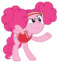 Size: 2815x3000 | Tagged: safe, artist:blondenobody, derpibooru import, pinkie pie, pony, buckball season, alternate hairstyle, bipedal, bottomless, clothes, female, headband, jersey, partial nudity, pigtails, pinktails pie, simple background, solo, transparent background