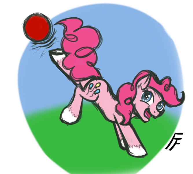 Size: 1000x900 | Tagged: artist:frecklesfanatic, ball, buckball, buckball season, bucking, derpibooru import, happy, kicking, looking up, pinkie pie, safe, unshorn fetlocks