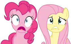 Size: 4678x2903 | Tagged: safe, artist:sketchmcreations, derpibooru import, fluttershy, pinkie pie, buckball season, lip bite, open mouth, scared, simple background, transparent background, vector