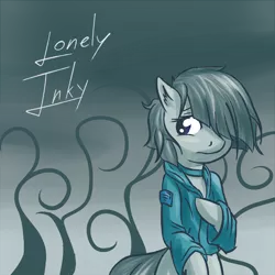 Size: 1024x1024 | Tagged: artist:snus-kun, bipedal, blue, choker, clothes, derpibooru import, lonely inky, marble pie, messy mane, sad, safe, shirt, solo