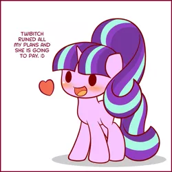 Size: 1125x1125 | Tagged: safe, artist:symbianl, derpibooru import, part of a set, starlight glimmer, pony, unicorn, :d, chibi, cute, female, glimmerbetes, heart, mare, no nose, open mouth, part of a series, revenge, sassy, solo, symbianl is trying to murder us, symbianl's chibis, vulgar