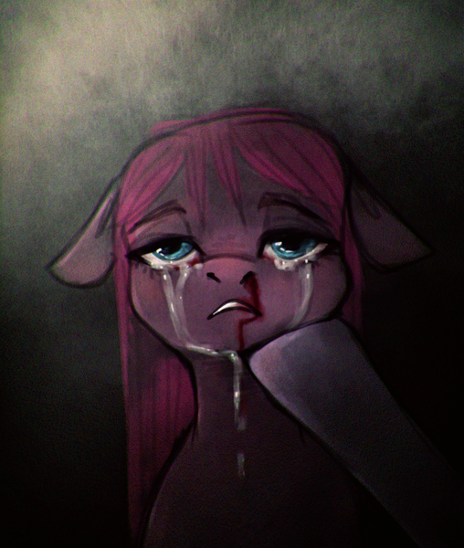 Size: 821x970 | Tagged: artist:vetallie, blood, crying, derpibooru import, nosebleed, pinkamena diane pie, pinkie pie, semi-grimdark, solo