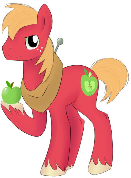 Size: 922x1256 | Tagged: safe, artist:emypony, derpibooru import, big macintosh, earth pony, pony, apple, food, male, simple background, solo, stallion, transparent background