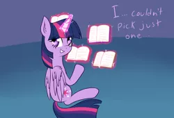 Size: 1544x1050 | Tagged: safe, artist:zogzor, derpibooru import, twilight sparkle, twilight sparkle (alicorn), alicorn, pony, adorkable, book, cute, dork, newbie artist training grounds, that pony sure does love books