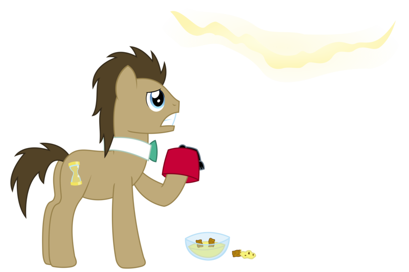 Size: 4988x3322 | Tagged: safe, artist:sketchmcreations, derpibooru import, doctor whooves, time turner, pony, bowtie, crack, doctor who, fez, fish fingers and custard, food, hat, inkscape, male, simple background, stallion, transparent background, vector