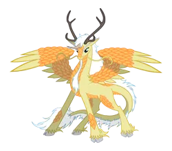 Size: 2400x2100 | Tagged: artist:saturngrl, cloven hooves, derpibooru import, emperor, kirin, male, neigh-beyul, oc, oc:lord yang, safe, simple background, solo, spread wings, transparent background, unofficial characters only, unshorn fetlocks, winged kirin, wings