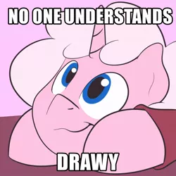 Size: 1024x1024 | Tagged: safe, artist:timidwithapen, derpibooru import, oc, oc:drawalot, unofficial characters only, pony, unicorn, clothes, image macro, jumper, meme, text