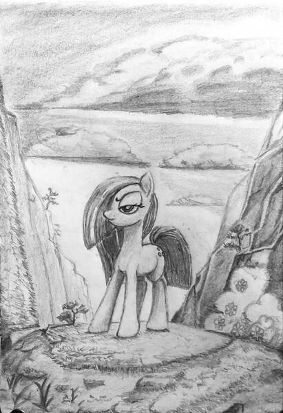 Size: 1354x1976 | Tagged: artist:ponsce, derpibooru import, marble pie, monochrome, safe, solo, traditional art