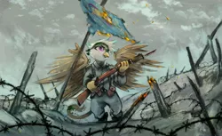 Size: 5000x3064 | Tagged: semi-grimdark, artist:foxinshadow, derpibooru import, oc, oc:charlene, unofficial characters only, gryphon, bandana, bayonet, blood, clothes, flag, gewehr 98, karabiner, no man's land, uniform, war, world war i