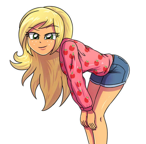 Size: 3507x3472 | Tagged: safe, artist:sumin6301, derpibooru import, applejack, equestria girls, legend of everfree, camp fashion show outfit, clothes, freckles, looking at you, loose hair, missing accessory, smiling, solo