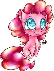 Size: 806x1073 | Tagged: artist:akimi--chan, chest fluff, chibi, cute, derpibooru import, diapinkes, heart eyes, pinkie pie, safe, signature, solo, wingding eyes