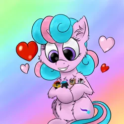 Size: 1024x1024 | Tagged: safe, artist:luciusheart, derpibooru import, oc, oc:donuts, oc:major siakou, oc:nova starburst, oc:southern belle, oc:swin higherarch, unofficial characters only, pony, :3, :t, cute, eyes closed, floppy ears, fluffy, grin, heart, holding a pony, hug, macro/micro, micro, open mouth, sitting, smiling