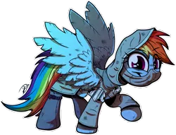 Size: 4117x3150 | Tagged: safe, artist:gray--day, derpibooru import, rainbow dash, pegasus, pony, dungeons and discords, absurd resolution, clothes, female, hood, looking at you, mare, medal, rainbow rogue, raised hoof, rogue, roleplaying, simple background, solo, transparent background