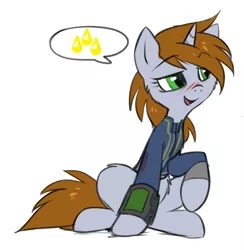 Size: 676x694 | Tagged: suggestive, artist:hioshiru, derpibooru import, edit, oc, oc:littlepip, unofficial characters only, pony, unicorn, fallout equestria, fanfic, blushing, cheek fluff, clothes, cute, fanfic art, female, flirting, fluffy, golden shower, hooves, horn, lil pip, littlepip's suggestions, mare, open mouth, pipbuck, pissing, simple background, solo, solo female, urine, vault suit, watersports, white background