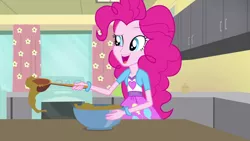 Size: 1280x720 | Tagged: safe, derpibooru import, pinkie pie, equestria girls, pinkie on the one, rainbow rocks, balloon, bowl, bracelet, clothes, jewelry, skirt, spoon