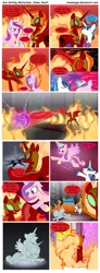 Size: 595x1620 | Tagged: artist:teammagix, butt, comic, comic:sun setting misfortune, derpibooru import, epic wife tossing, fire, magic, nightmare sunset, petrification, plot, possessed, possesstia, princess cadance, princess celestia, safe, shining armor