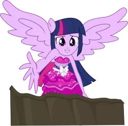 Size: 5545x5460 | Tagged: safe, artist:anhel032015, derpibooru import, twilight sparkle, twilight sparkle (alicorn), equestria girls, absurd resolution, bare shoulders, clothes, cute, dress, fall formal outfits, pit, ponied up, simple background, sleeveless, smiling, sparkles, strapless, take my hand, transparent background, twiabetes, twilight ball dress, vector, wings