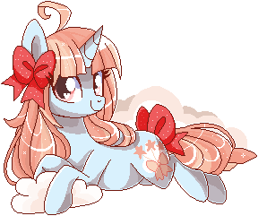 Size: 288x241 | Tagged: safe, artist:xwhitedreamsx, derpibooru import, oc, oc:wishy wish, unofficial characters only, cloud, hair bow, pixel art, simple background, solo, tail bow, transparent background