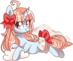 Size: 288x241 | Tagged: safe, artist:xwhitedreamsx, derpibooru import, oc, oc:wishy wish, unofficial characters only, cloud, hair bow, pixel art, simple background, solo, tail bow, transparent background