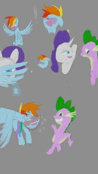 Size: 450x800 | Tagged: artist:steadfast hoof, daily doodle spikedash prompt, derpibooru import, male, questionable, rainbow dash, rainbowspike, rarity, shipping, spike, straight, wing massage