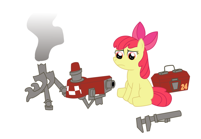 Size: 4981x3453 | Tagged: apple bloom, artist:sketchmcreations, broken, derpibooru import, fail, inkscape, safe, sentry, simple background, sitting, team fortress 2, toolbox, transparent background, vector, wrench