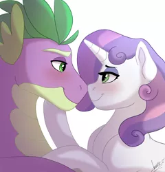 Size: 1600x1664 | Tagged: safe, artist:scorpion-89, derpibooru import, spike, sweetie belle, male, older, shipping, spikebelle, straight