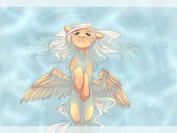 Size: 1600x1200 | Tagged: safe, artist:maria-fly, derpibooru import, oc, oc:mary, unofficial characters only, pegasus, pony, crying, female, floating, hooves up, on back, ophelia, overhead view, solo, water, wet mane