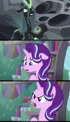 Size: 1280x2215 | Tagged: safe, derpibooru import, edit, edited screencap, screencap, queen chrysalis, starlight glimmer, changeling, changeling larva, changeling queen, pony, unicorn, the crystalling, the times they are a changeling, to where and back again, female, grub, kamen rider, kamen rider gaim, mare, psyga's alternate pony scenes, screencap comic