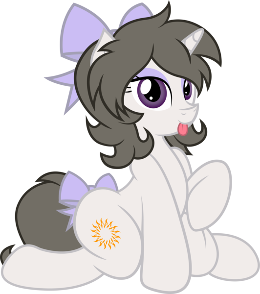 Size: 2392x2698 | Tagged: safe, artist:digiqrow, deleted from derpibooru, derpibooru import, oc, oc:solaria, unofficial characters only, cutie mark, hair bow, simple background, solo, tail bow, tongue out, transparent background, vector